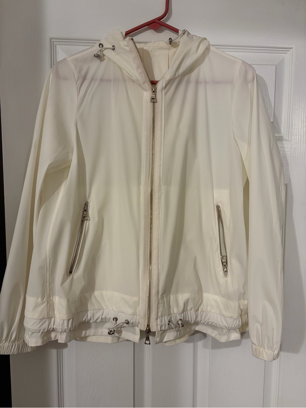Moncler Cream Hooded Zip-Up rain jacket- authentic Italy made, minimal branding